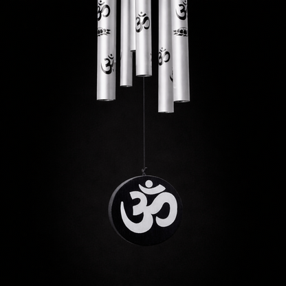 Silver Om Symbol Metal Wind Chime for Home Balcony Garden and Entrance Decor