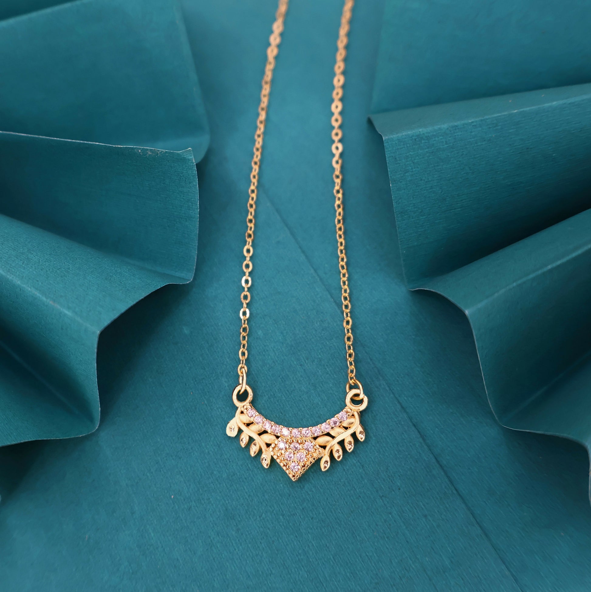 Gold Plated AD V-Shape Leaf Pendant Necklace For women and girls