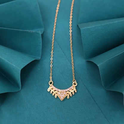 Gold Plated AD V-Shape Leaf Pendant Necklace For women and girls