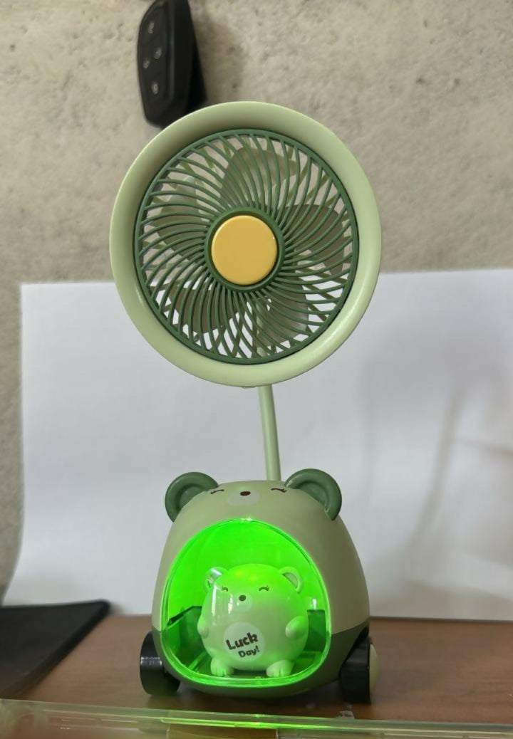 Rechargeable Desk Fan with Night Lamp, Wheels & USB Charging