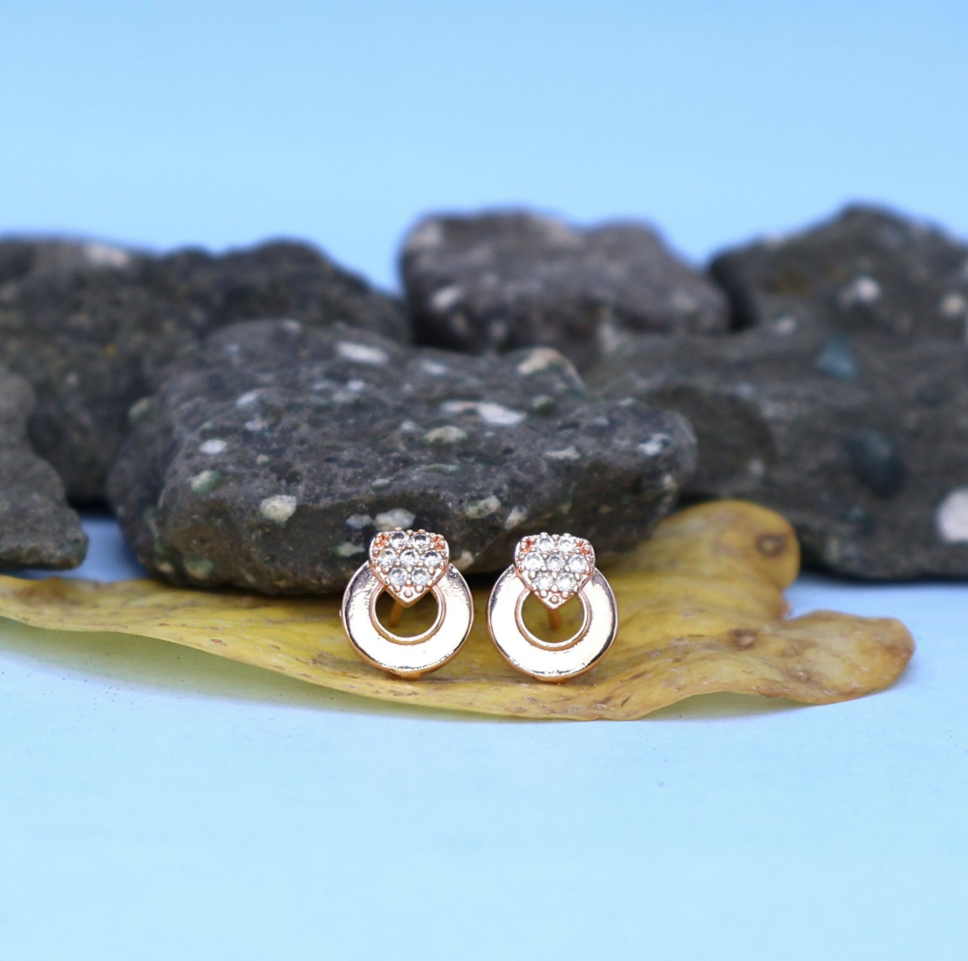 Rose Gold Plated Daily Wear Heart Stud Earrings for women and girls