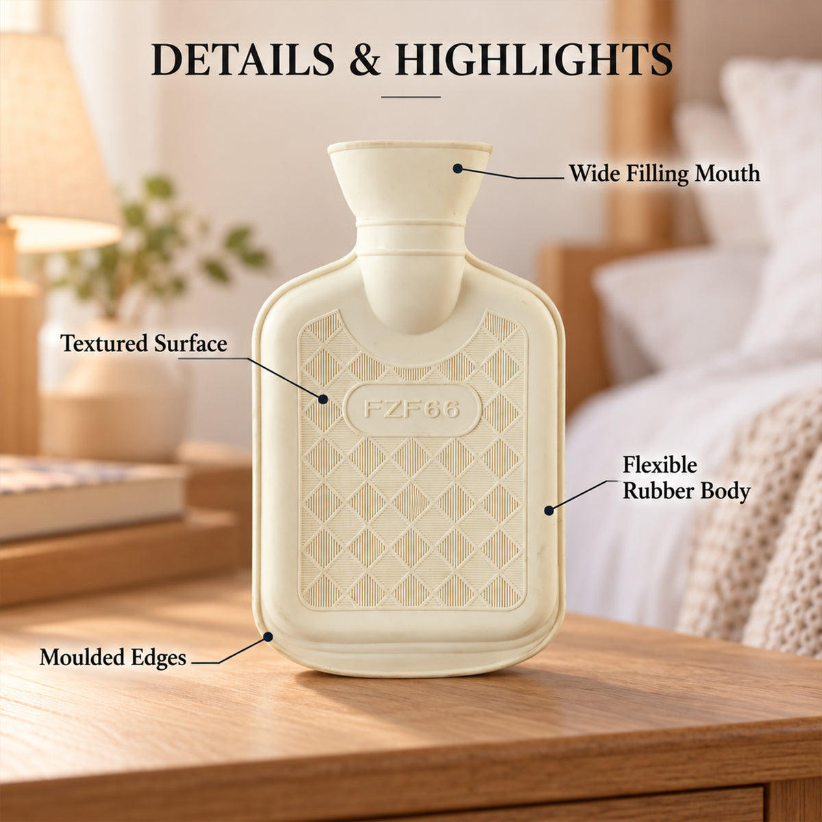 Rubber Hot Water Bag with Diamond Texture and Removable Screw Cap (1 Pc)