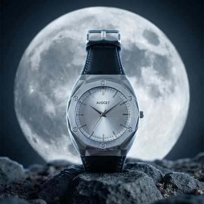 Premium Octagonal Silver Dial Analog Wrist Watch with Leather Strap for Men