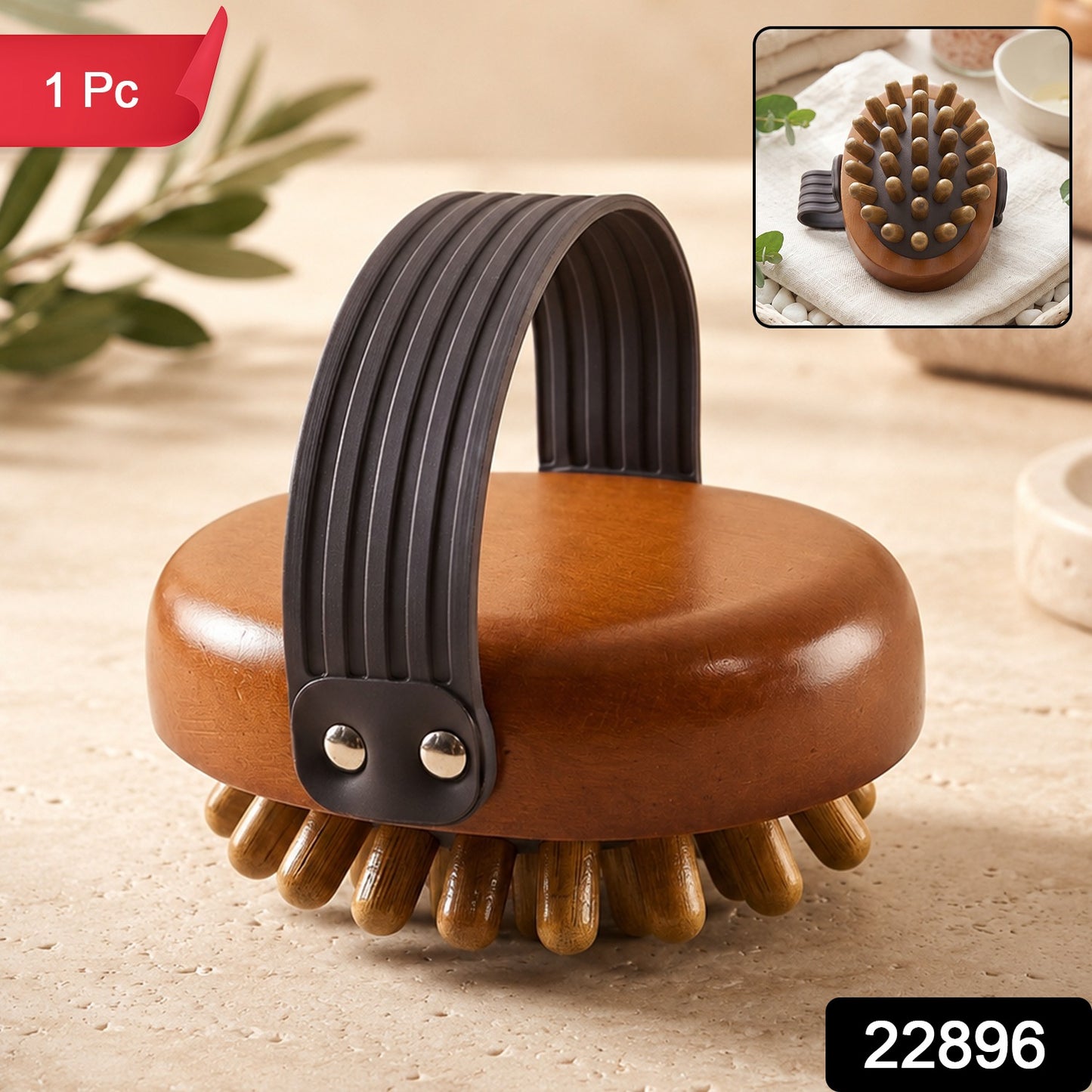 Handheld Wooden Body Massager Brush with Hand Strap for Full Body (1 Pc)