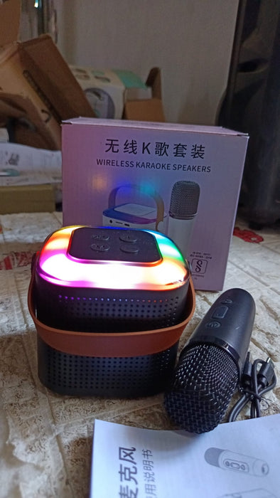 Wireless Speaker Microphone Set, RGB Light Support Memory Card PortableKaraoke Machine Perfect  for Travel TV