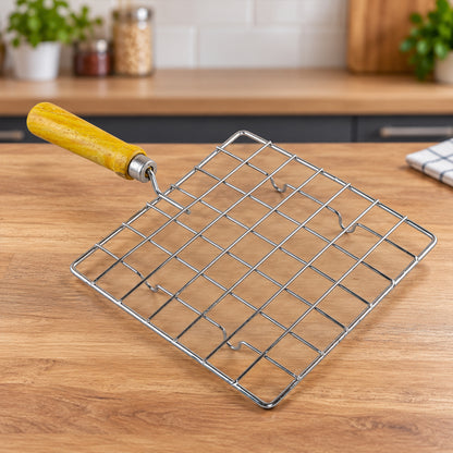 Square Wire Roti and Papad Roaster with Wooden Handle (1 Pc, Big)