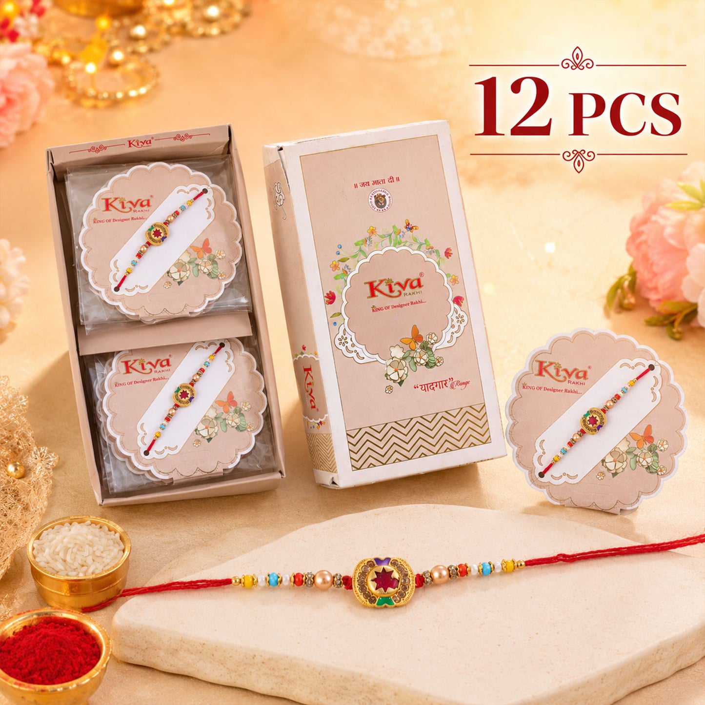 Magenta Star Floral Meenakari Rakhi for Brother with Pearl Beads Gift