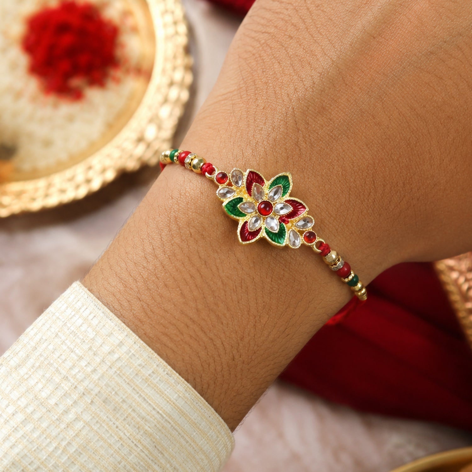 Floral Meena Stone Rakhi Design for Raksha Bandhan Celebration (10pcs)