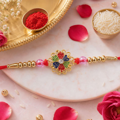 Floral Stone Designer Rakhi with Kundan Beaded Festive Detail (10pcs)