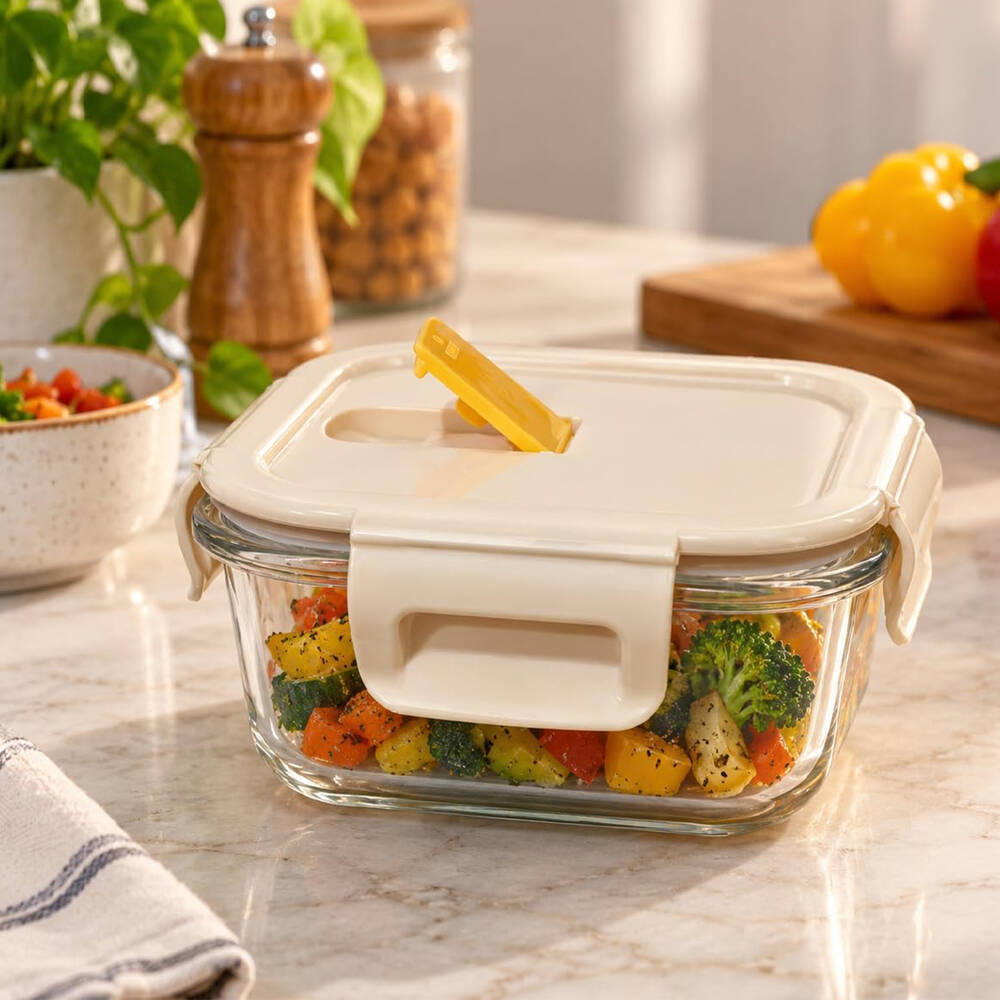 Borosilicate Glass Food Storage Container with Clip-Lock Lid (320 ml, 1 Pc)