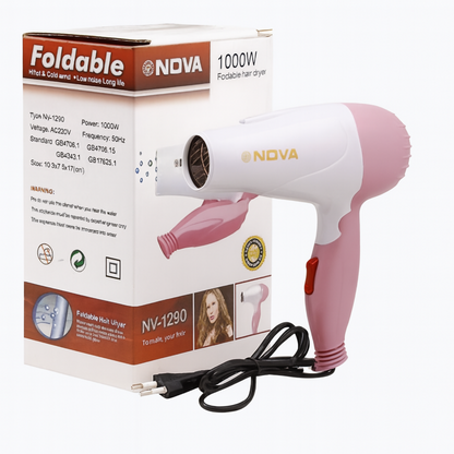 Nova 1000W Foldable Hair Dryer with Hot & Cold Air – Compact Travel Dryer