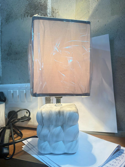 Modern White Bubble-Texture Ceramic Table Lamp with Square Fabric Shade | Luxury Ambient Night Lamp for Bedroom, Living Room & Study | Soft Warm Decorative Home Lighting