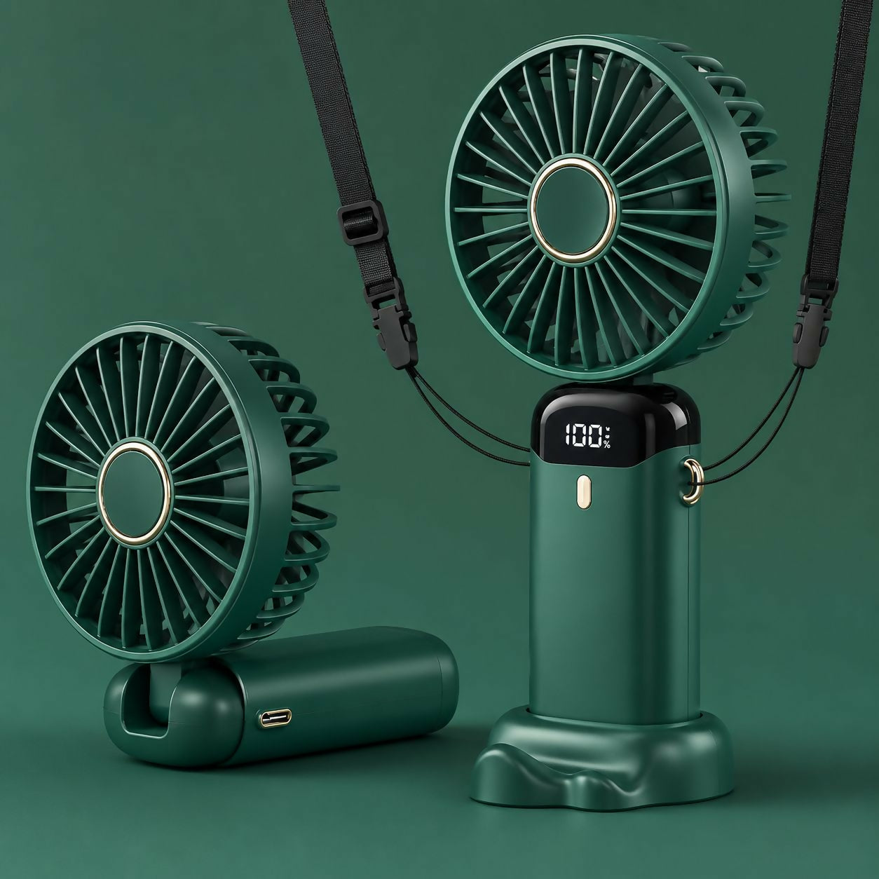 Portable Mini Neck Fan with LED Display & Desk Stand