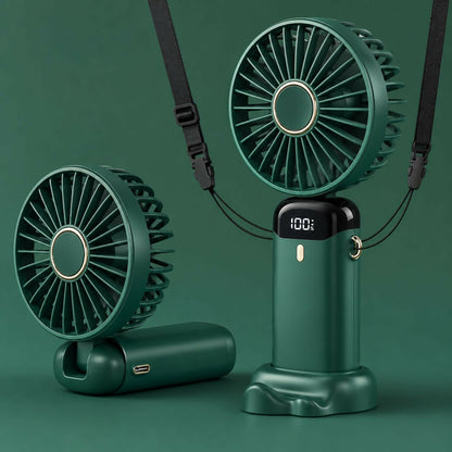 Portable Mini Neck Fan with LED Display & Desk Stand