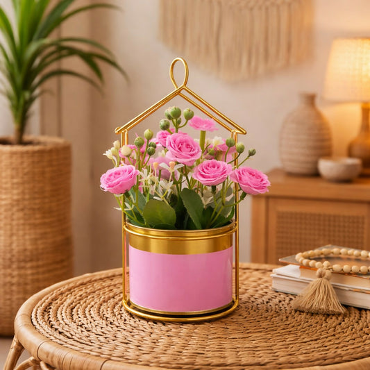 Gold House Frame Tabletop Planter with Decorative Pot(Color may vary)