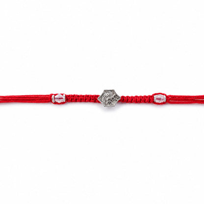 Red Thread Rakhi with Engraved Silver Shield-Shaped Charm Pendant
