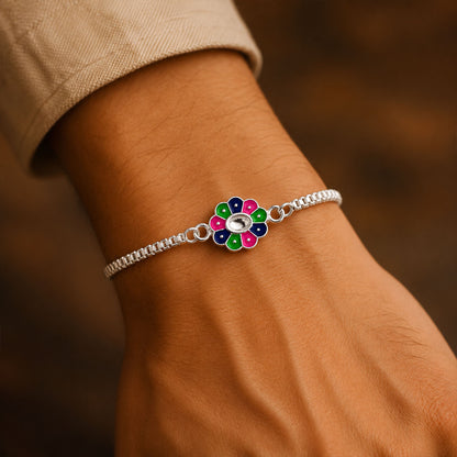 Floral Chain Bracelet Rakhi with Enamel Work for Rakshabandhan
