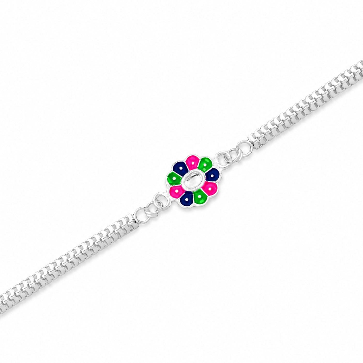 Floral Chain Bracelet Rakhi with Enamel Work for Rakshabandhan