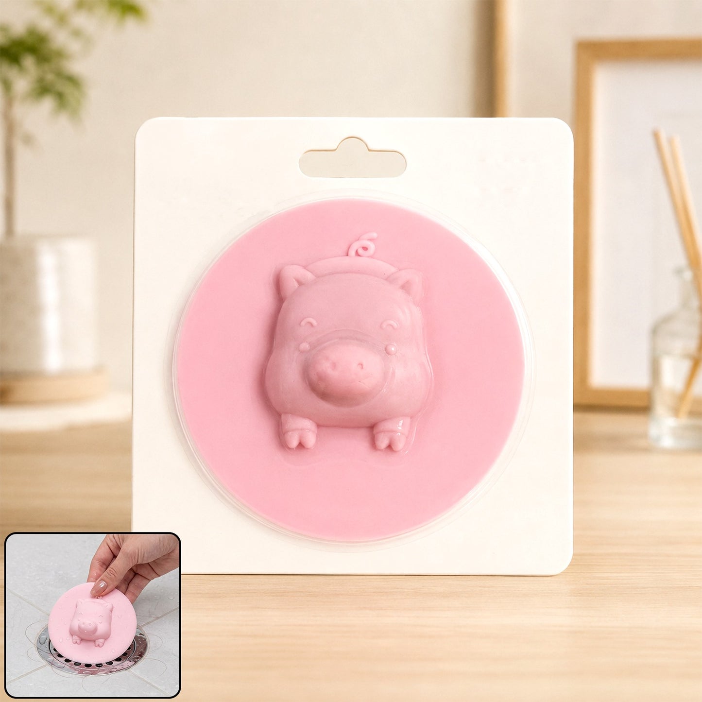 Silicone Floor Drain Cover with Cute Pig Design – Odor & Insect Block