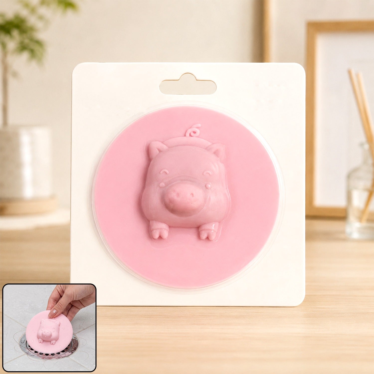 Silicone Floor Drain Cover with Cute Pig Design – Odor & Insect Block