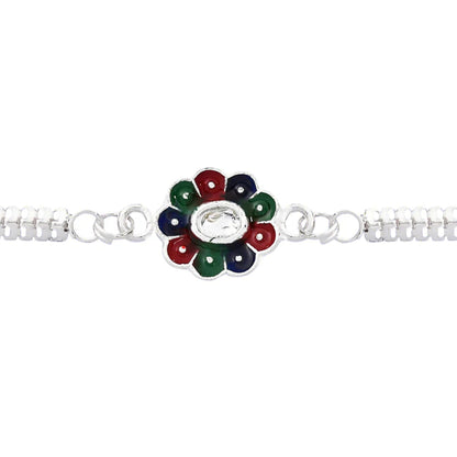 Colorful Petal Rakhi on Silver Chain, Elegant Raksha Bandhan Gift packaging view for festive gifting