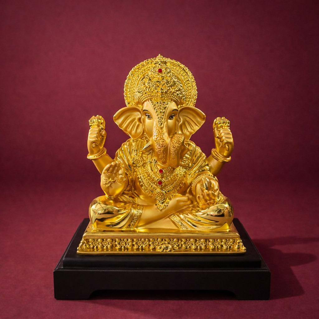 Golden Lord Ganesha Idol Showpiece for Home Temple & Office Décor