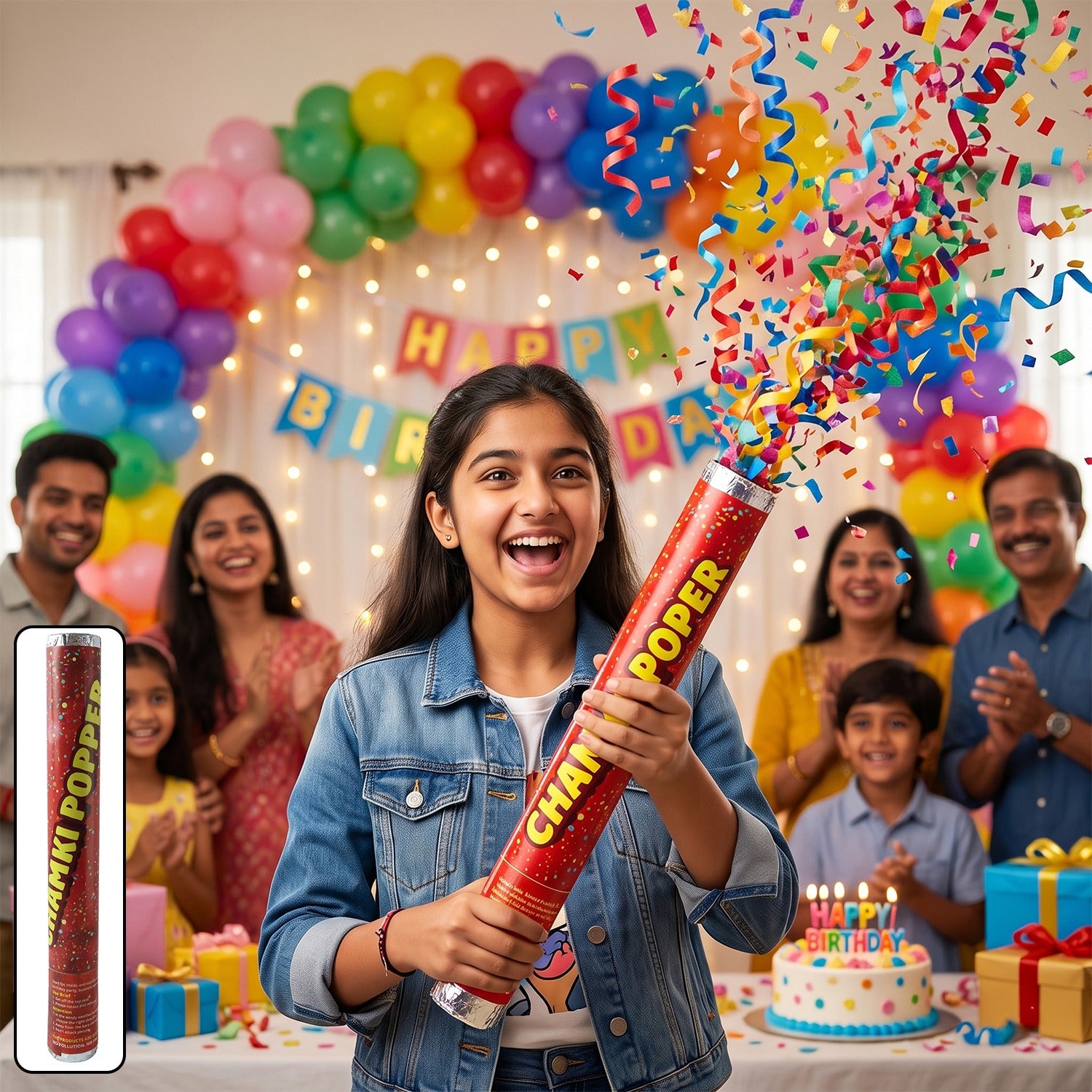 Red Chamki Confetti Party Popper for Birthday Wedding and Celebration (1 Pc)