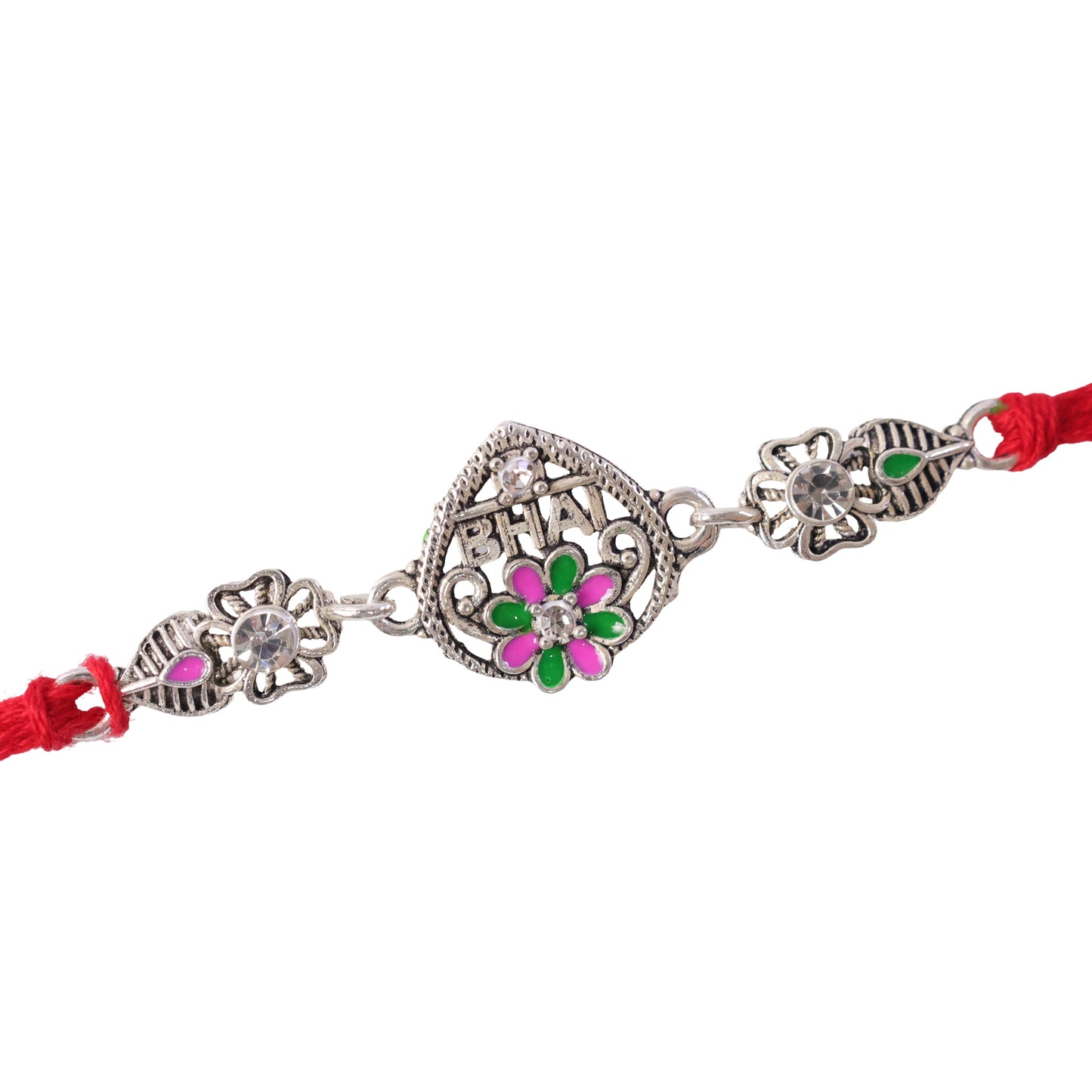 Elegant Rakhi with BHAI Text Plaque, crystal accents and gift style for Gift Styling