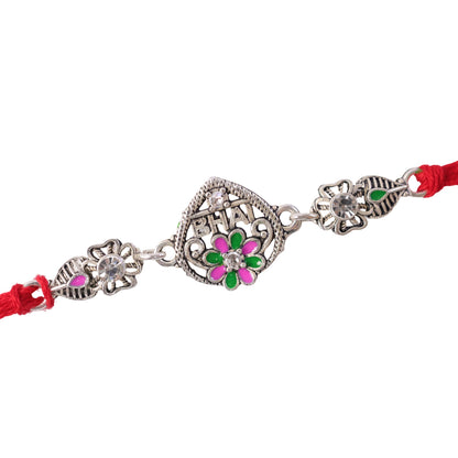 Elegant Rakhi with BHAI Text Plaque, crystal accents and gift style for Gift Styling