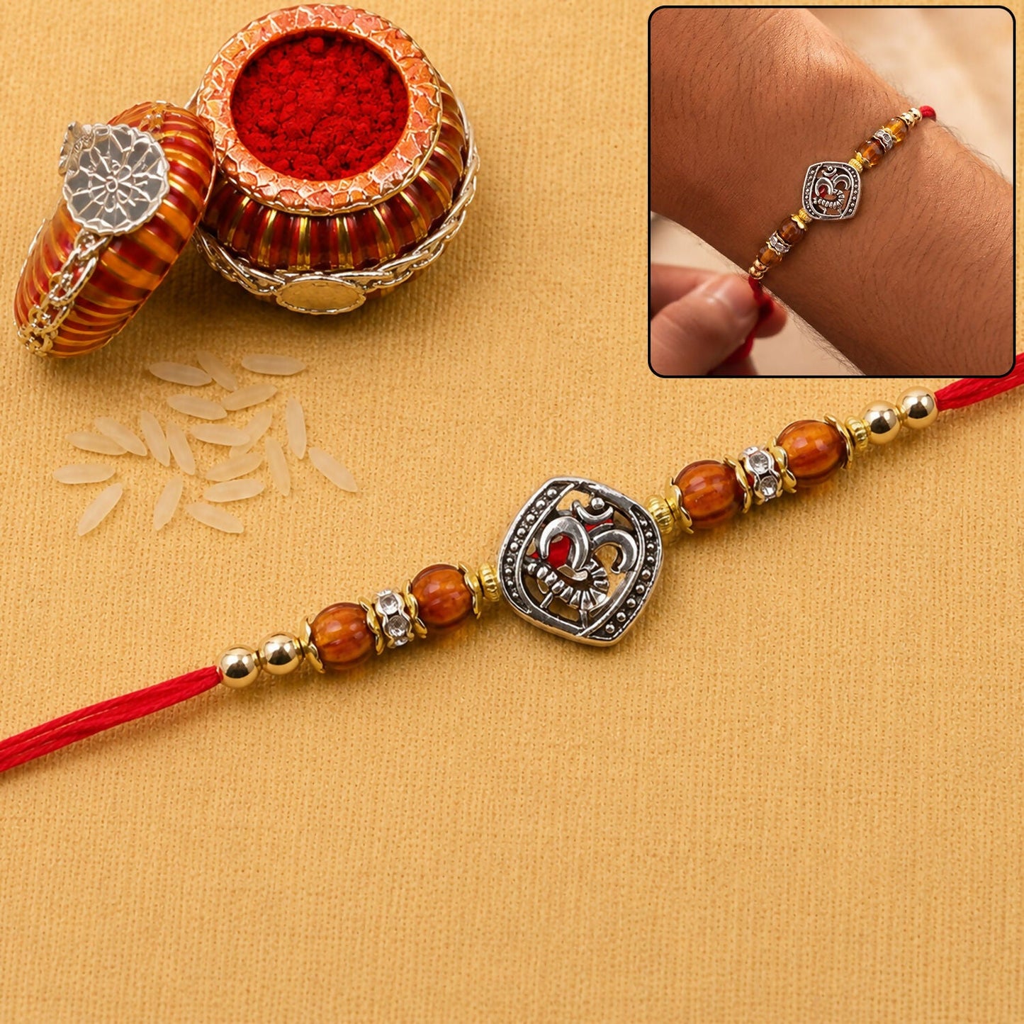Om Rakhi Spiritual Beaded Design for Brother (5pcs)