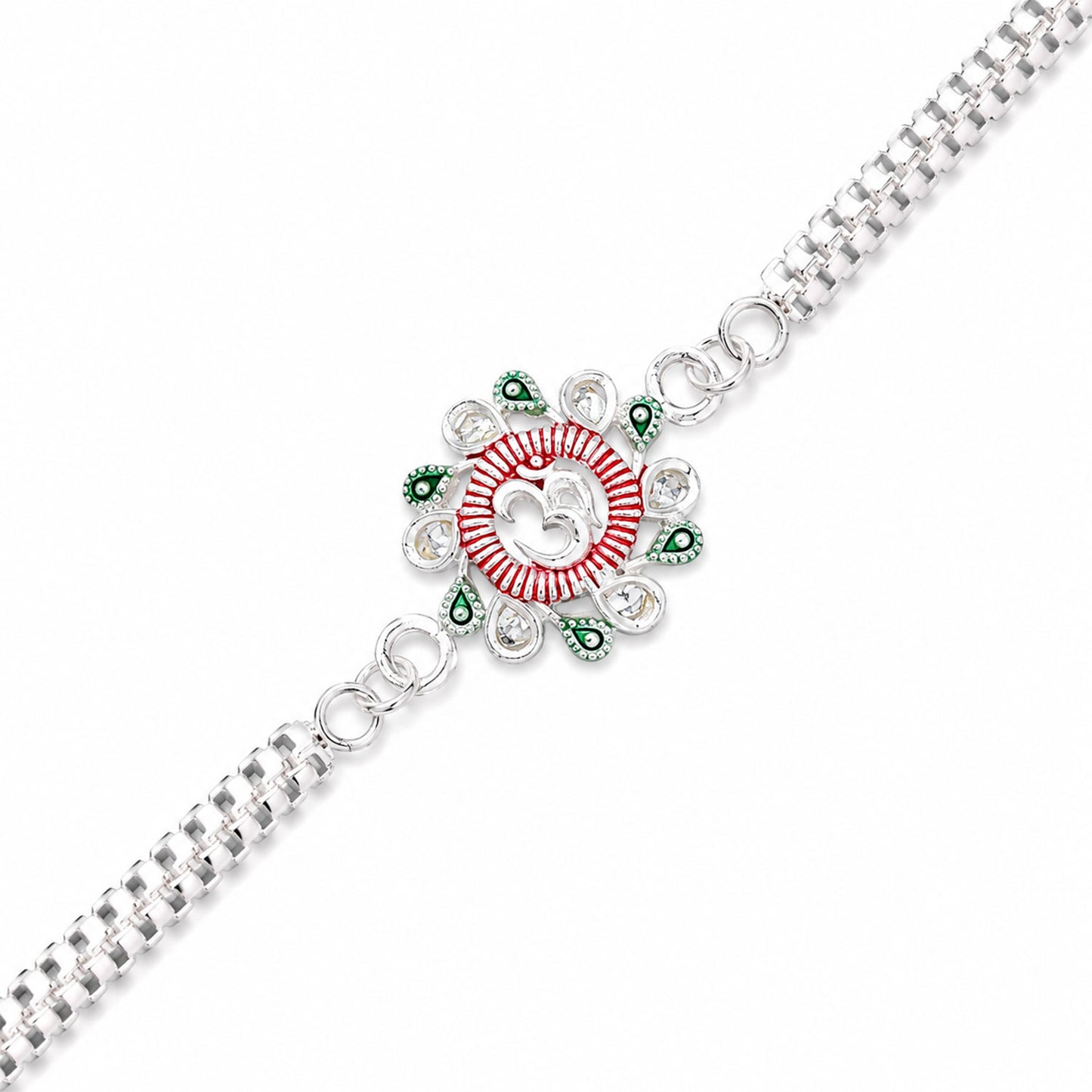 Floral Om Rakhi – Elegant Design for Brothers, Pink-Green Accents