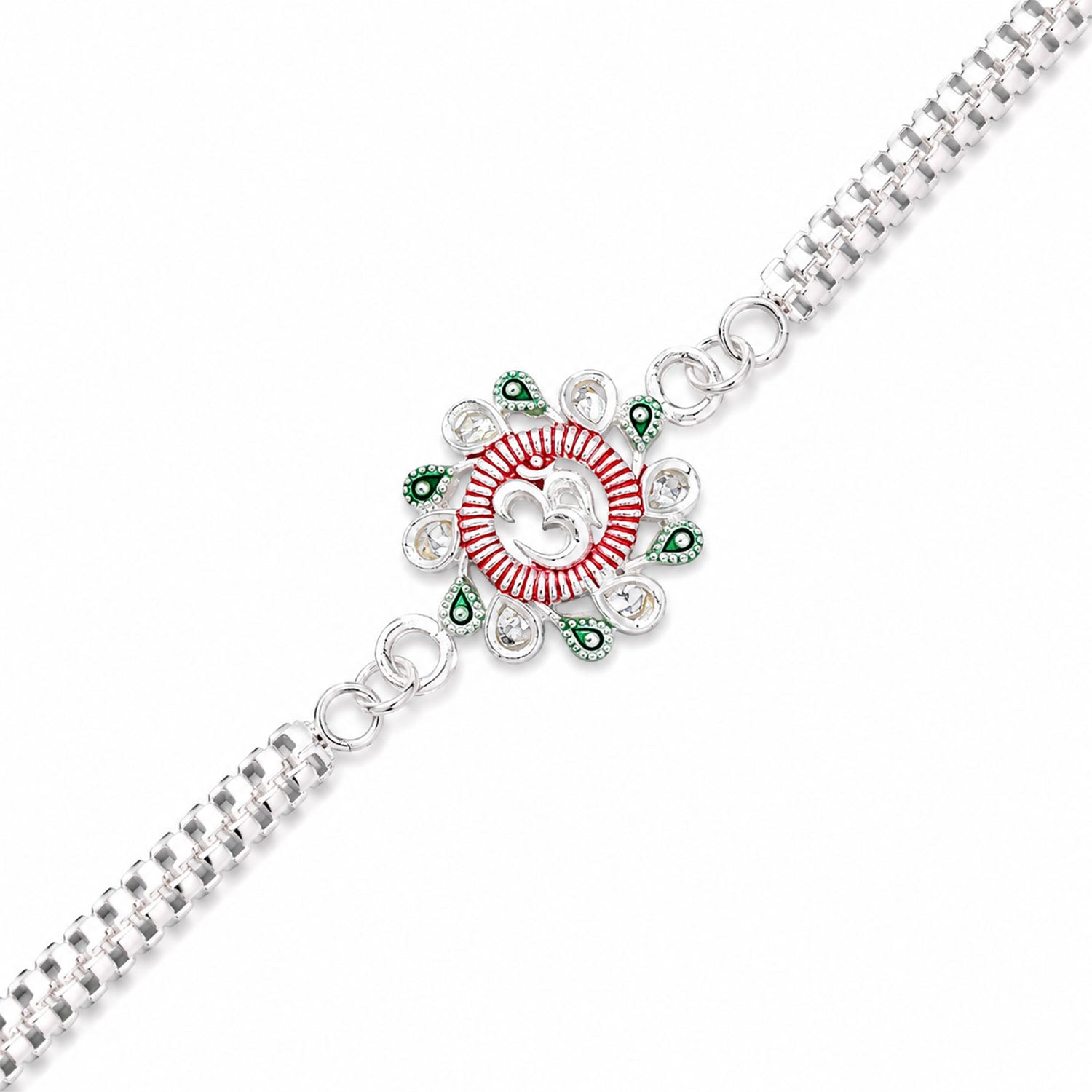 Floral Om Rakhi – Elegant Design for Brothers, Pink-Green Accents