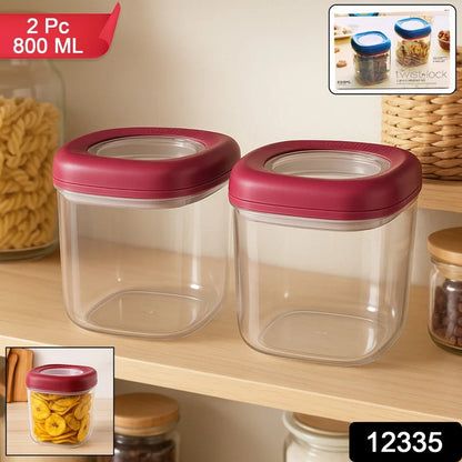 Transparent Twist Lock Kitchen Storage Container Set – Airtight 800ML 2Pc
