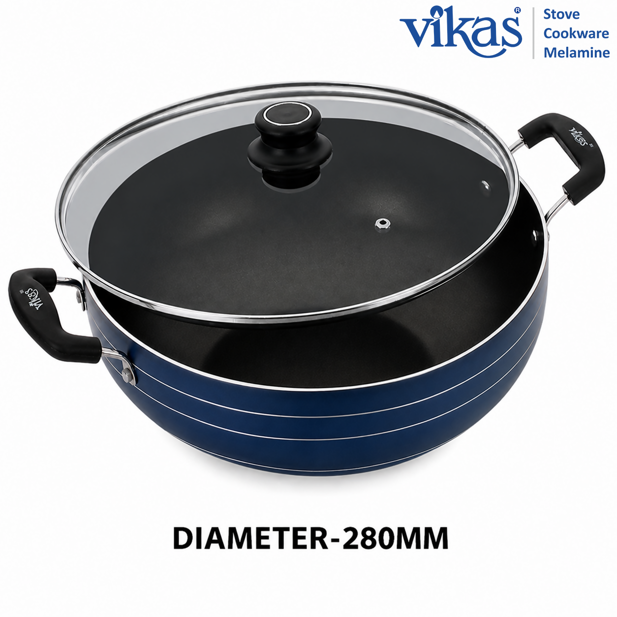 Glass lid for VIKAS Deep Kadai with steam vent