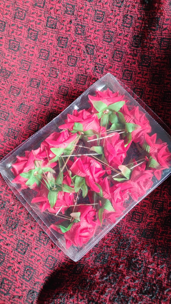 Hair Clip Red Rose Bridal Hair Pins Rose (12 Pcs Set / Red Color Only)