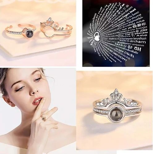 New 100 Languages I Love You Memory Crown Couple Rings