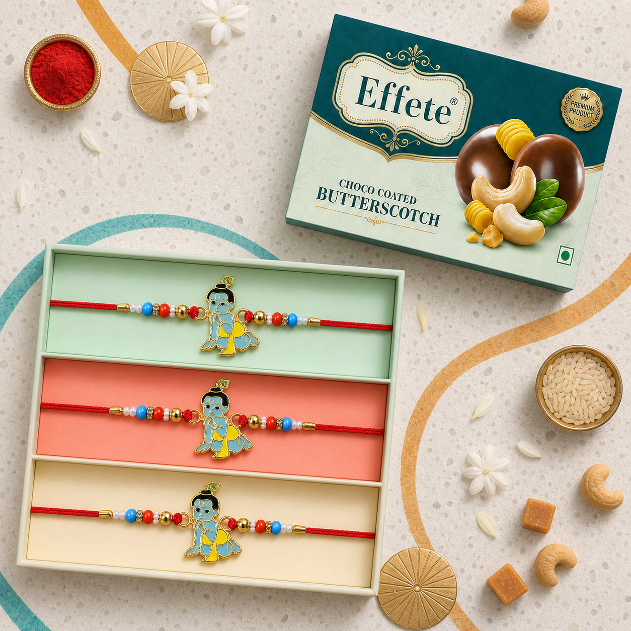 Bal Krishna Kids Rakhi with Butterscotch Chocolates, Pack of 3