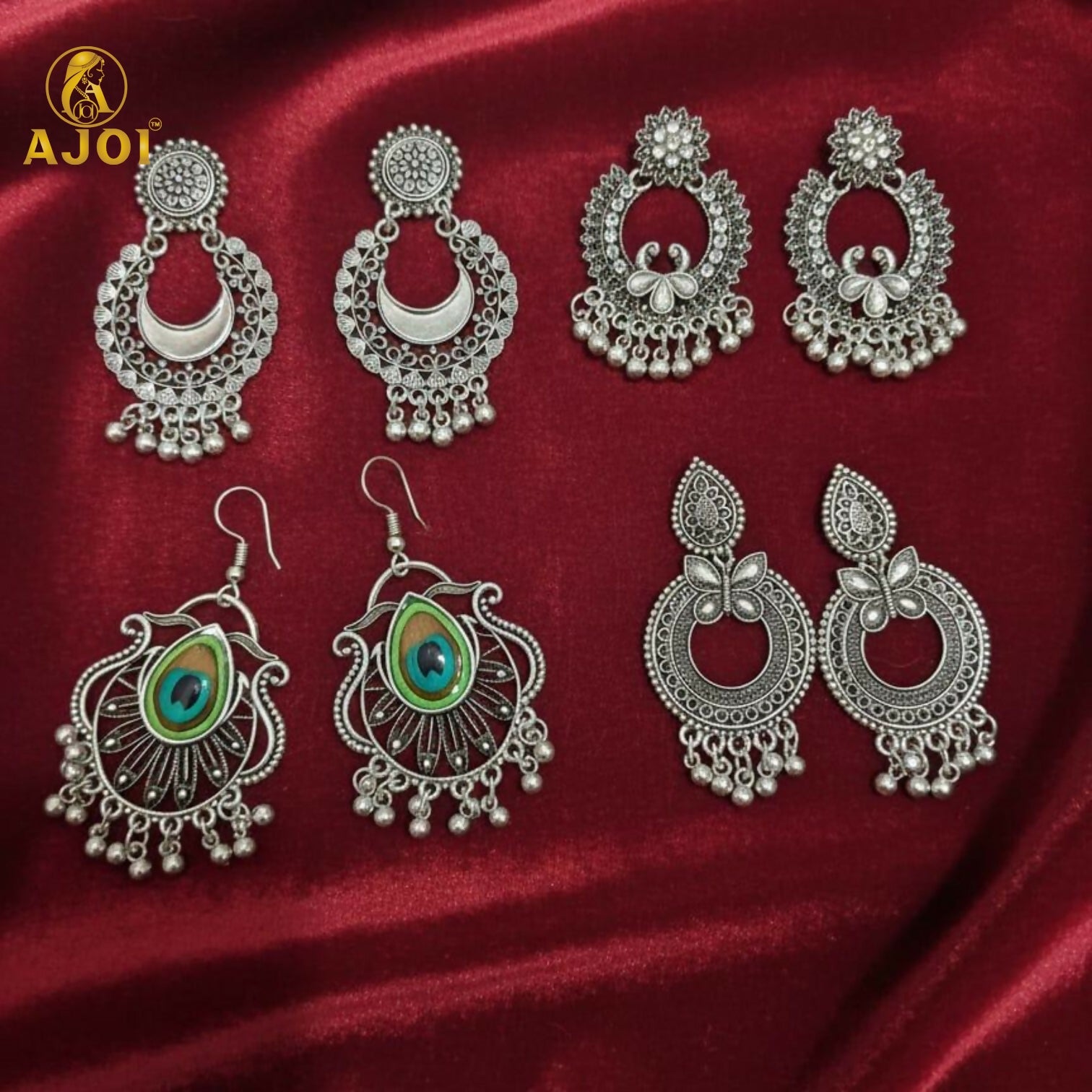 Traditional Oxidised Silver Earrings Combo Set for Women And Girls(PACK OF 4)
