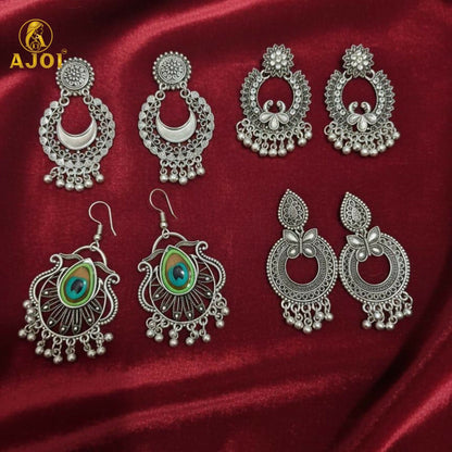 Traditional Oxidised Silver Earrings Combo Set for Women And Girls(PACK OF 4)