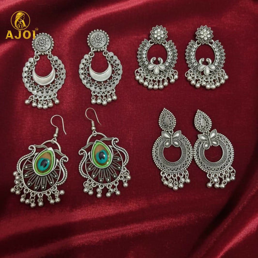 Traditional Oxidised Silver Earrings Combo Set for Women And Girls(PACK OF 4)