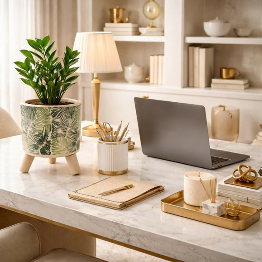 Ceramic Planter Pot with Wooden Stand Decorative Plant Holder