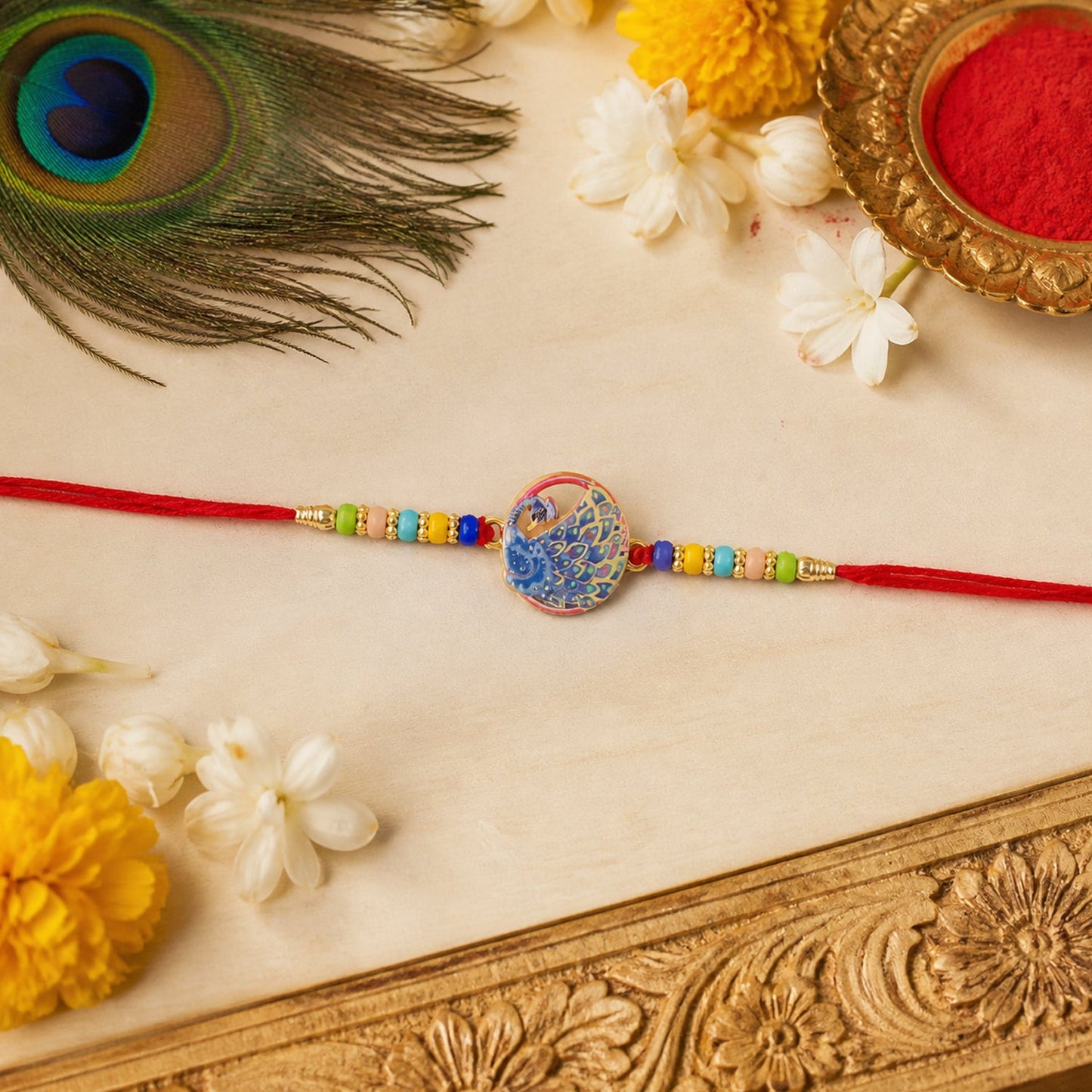 Peacock Rakhi Vibrant Multicolor Beads for Brother's Festive Looks (10pcs)
