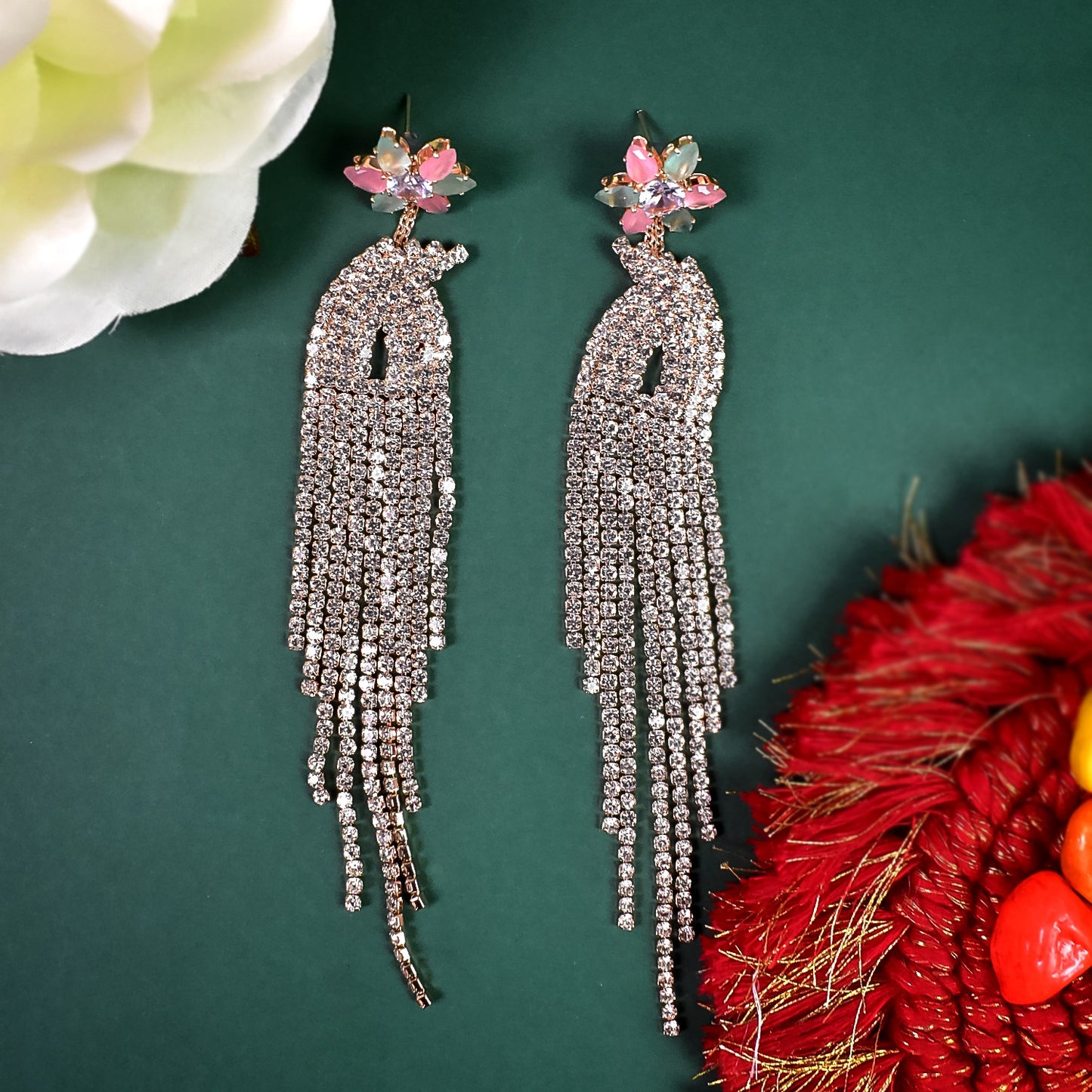 Designer Plated Drop Earring Crystal Long Lop Earrings for Women