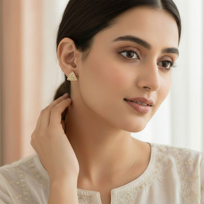 Gold Finish Triangle CZ Stud Earrings for Women – Elegant Daily & Party Wear