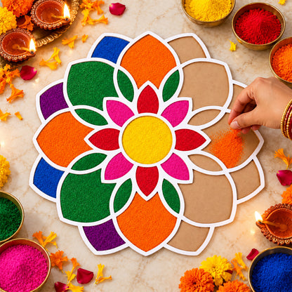 Large Flower Rangoli Stencil for Diwali Decoration, Puja and Festive Floor Art