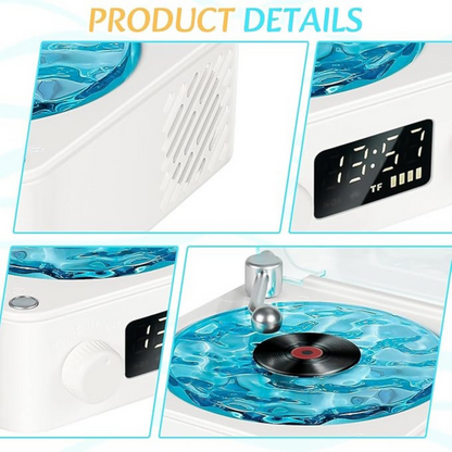 WAVES Ocean Vinyl Record Player Bluetooth Speaker with Night Light Projector, Alarm Clock & White Noise Machine – 4 Playback Modes (BT/TF/AUX/White Noise), Gradient & Solid Light Effects, Stepless Volume, Easy Connection