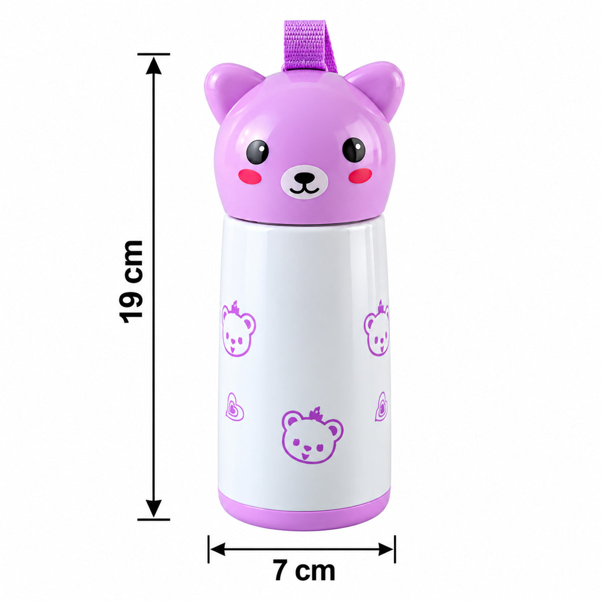 Mini Vacuum Water Bottle with Bunny Cap and Carry Strap 220ml (1 Pc)