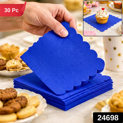 Blue Scalloped Edge Disposable Paper Napkins for Parties (30 Pc)