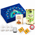 Diwali Gift Hamper with Kesar-Pista Almonds, LED Tealights & Shubh-Labh Decor