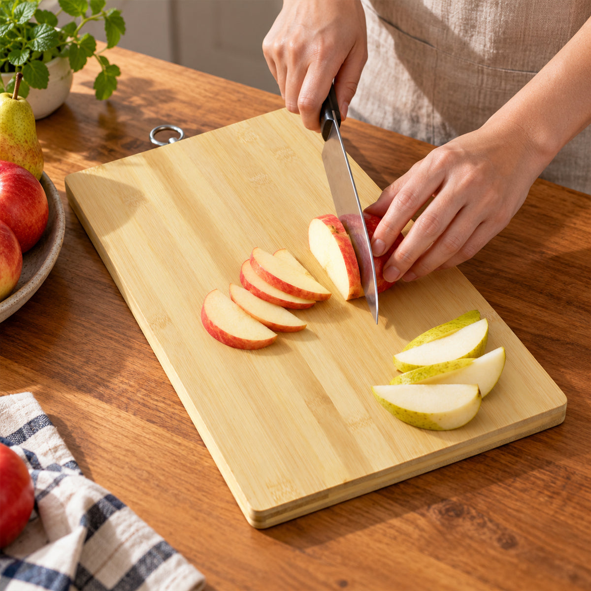 Bamboo Kitchen Chopping Board with Hanging Ring (36 x 26 Cm, 1 Pc)